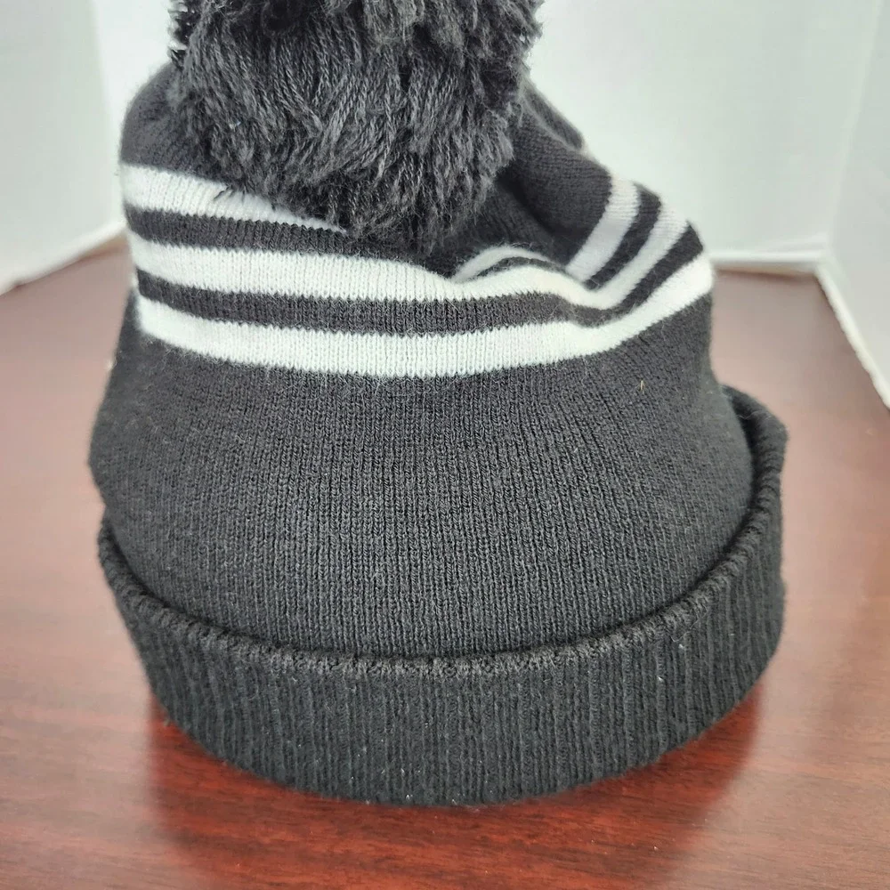Adidas NHL Los Angeles Kings Beanie Black White Striped Pom Knit Hat One Size